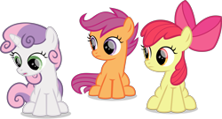 Size: 12146x6544 | Tagged: safe, artist:starcollider, apple bloom, scootaloo, sweetie belle, earth pony, pegasus, pony, unicorn, g4, on your marks, .svg available, cutie mark crusaders, female, filly, shiny eyes, show accurate, simple background, svg, transparent background, vector