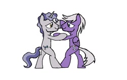 Size: 1280x808 | Tagged: safe, artist:grymnoire, silver script, star bright, pegasus, pony, unicorn, g4, couple, dancing, gay, looking at each other, male, shipping, simple background, smiling, stallion, starscript