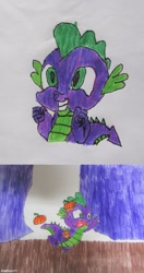 Size: 500x944 | Tagged: safe, artist:spikeabuser, spike, dragon, g4, horse play, it ain't easy being breezies, drawing, food, go to sleep garble, op hates spike, op is a duck, op is trying to start shit, pumpkin, scene interpretation, shitposting, solo