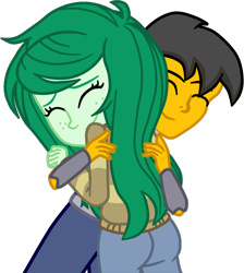 Size: 914x1022 | Tagged: safe, artist:gmaplay, wallflower blush, oc, oc:saint rider, equestria girls, equestria girls specials, g4, my little pony equestria girls: better together, my little pony equestria girls: forgotten friendship, hug, simple background, transparent background, wallflower butt