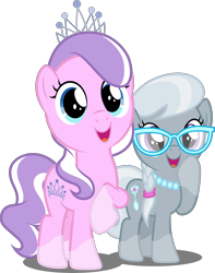 Size: 3946x5000 | Tagged: safe, artist:dashiesparkle edit, artist:parclytaxel, edit, editor:slayerbvc, vector edit, diamond tiara, silver spoon, crusaders of the lost mark, g4, .svg available, absurd resolution, adorabullies, coat markings, cute, glasses, jewelry, necklace, raised hoof, simple background, smiling, socks (coat markings), tiara, transparent background, vector
