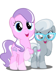 Size: 3946x5000 | Tagged: safe, artist:dashiesparkle edit, artist:parclytaxel, edit, edited edit, editor:slayerbvc, vector edit, diamond tiara, silver spoon, crusaders of the lost mark, g4, .svg available, absurd resolution, accessory-less edit, adorabullies, coat markings, cute, glasses, missing accessory, raised hoof, simple background, smiling, socks (coat markings), transparent background, vector