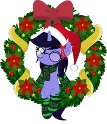 Size: 831x962 | Tagged: safe, artist:crescend cinnamon, oc, oc only, oc:deep delver, pony, unicorn, christmas, christmas wreath, female, hat, holiday, mare, santa hat, simple background, transparent background, wreath