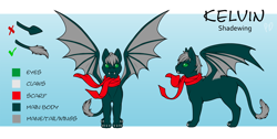 Size: 2000x1004 | Tagged: safe, artist:princess d, oc, oc only, oc:kelvin, original species, clothes, multiple views, reference sheet, scarf, shadewing