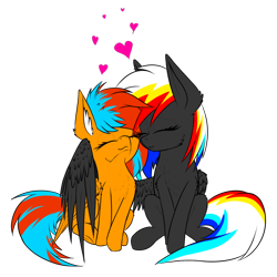 Size: 1000x1000 | Tagged: safe, artist:darky_wings, oc, oc only, oc:darky wings, oc:kaspar, pegasus, pony, 2021 community collab, derpibooru community collaboration, eyes closed, female, heart, hug, love, simple background, sitting, transparent background, winghug