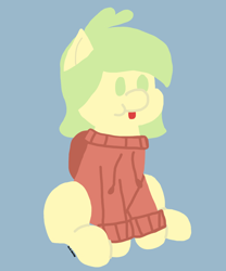 Size: 5000x6000 | Tagged: safe, artist:switcharoo, oc, oc only, oc:yellow mash, earth pony, pony, :p, blue background, clothes, cute, earth pony oc, green eyes, hoodie, simple background, sitting, solo, tongue out, watermark