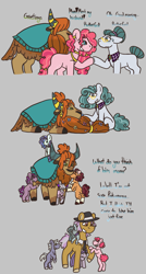 Size: 915x1704 | Tagged: safe, artist:justanotherfan-trash, cloudy quartz, igneous rock pie, limestone pie, marble pie, maud pie, pinkie pie, prince rutherford, oc, oc:acacia, oc:cave acoustics, oc:grape vine, earth pony, hybrid, pony, g4, father and child, father and daughter, female, filly, filly pinkie pie, gray background, interspecies offspring, loose hair, magical lesbian spawn, male, offspring, parent:cayenne, parent:limestone pie, parent:maud pie, parent:pinkie pie, parent:prince rutherford, parent:vinyl scratch, parents:cayennestone, parents:pinkieford, parents:vinylmaud, pie sisters, ship:pinkieford, shipping, siblings, simple background, sisters, straight, uncle and nephew, uncle and niece, younger