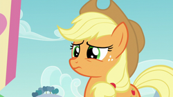 Size: 1920x1080 | Tagged: safe, screencap, applejack, earth pony, pony, g4, the mane attraction, confused, female, mare, solo