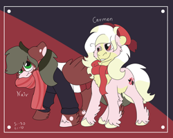 Size: 2500x2000 | Tagged: safe, oc, oc:carmen garcía, oc:naiv nein, earth pony, pegasus, pony, clothes, high res, reference sheet, scarf