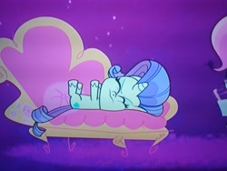 Size: 4160x3120 | Tagged: safe, screencap, pinkie pie, rarity, pony, bad thing no. 3, g4.5, my little pony: pony life, dramatic, fainting couch, marshmelodrama, photo, picture of a screen, rarity being rarity, solo focus