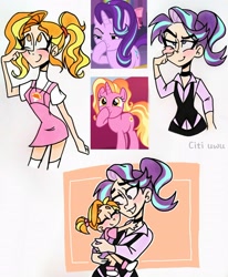 Size: 2510x3049 | Tagged: safe, artist:citi, screencap, luster dawn, starlight glimmer, human, unicorn, g4, no second prances, the last problem, boop, carrying, cute, cutie mark accessory, faic, female, glimmerposting, high res, humanized, like mother like daughter, like parent like child, luster dawn is starlight's and sunburst's daughter, mama starlight, meme, mother and child, mother and daughter, offspring, parent:starlight glimmer, parent:sunburst, parents:starburst, runs in the family, scene interpretation, screencap reference, self-boop, younger