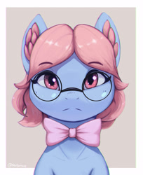 Size: 2440x2996 | Tagged: safe, artist:mrscroup, wind whistler, pegasus, pony, g1, bow, bust, chromatic aberration, glasses, high res, solo