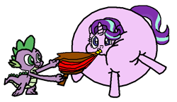 Size: 640x370 | Tagged: safe, artist:theinflater19, edit, spike, starlight glimmer, dragon, pony, unicorn, spike at your service, air inflation, bellows, duo, female, inflation, male, mare, simple background, starblimp glimmer, trace, transparent background