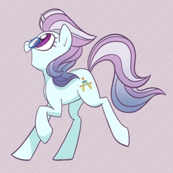 Size: 2048x2048 | Tagged: safe, artist:pfeffaroo, north point, pony, unicorn, g4, background pony, female, glasses, happy, high res, mare, open mouth, profile, purple background, simple background, solo