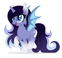 Size: 4152x3888 | Tagged: safe, artist:rioshi, artist:starshade, oc, oc only, oc:princess nova, alicorn, bat pony, bat pony alicorn, pony, bat pony oc, bat wings, commission, female, horn, mare, simple background, solo, starry eyes, stars, white background, wingding eyes, wings, your character here