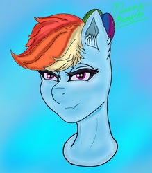 Size: 1148x1312 | Tagged: safe, artist:flammingbrony40, rainbow dash, pegasus, anthro, g4, anime, concept art, cute, ear fluff, head only