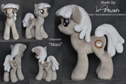 Size: 1307x871 | Tagged: safe, artist:wdeleon, oc, oc:moco, earth pony, pony, commission, irl, minky, multiple angles, photo, photography, plushie, solo, standing, toy