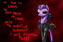 Size: 1280x854 | Tagged: safe, artist:d-lowell, twilight sparkle, alicorn, pony, g4, testing testing 1-2-3, albert wesker, clothes, commission, cosplay, costume, crossover, red eyes, resident evil, solo, twilight sparkle (alicorn)