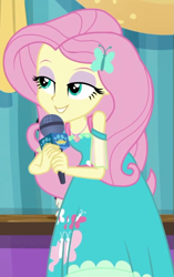 Size: 539x860 | Tagged: safe, screencap, fluttershy, best in show: the pre-show, equestria girls, g4, my little pony equestria girls: better together, cropped, microphone, solo