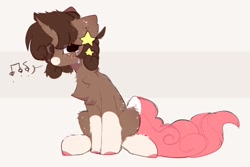 Size: 1532x1022 | Tagged: safe, artist:php146, oc, oc only, pony, unicorn, abstract background, chest fluff, coat markings, female, mare, sitting, socks (coat markings), solo, stars