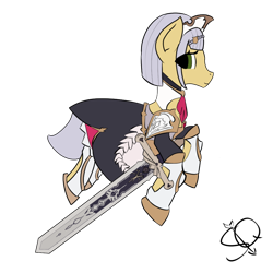 Size: 1000x1000 | Tagged: safe, artist:scarlet-quiver, earth pony, pony, armor, clothes, favonius greatsword (genshin impact), female, genshin impact, mare, noelle (genshin impact), simple background, skirt, solo, sword, transparent background, weapon