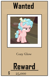 Size: 447x706 | Tagged: safe, artist:asksakayuizayoi, cozy glow, pegasus, pony, g4, female, filly, solo, wanted poster