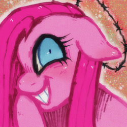 Size: 2048x2048 | Tagged: safe, artist:mclovin, pinkie pie, earth pony, pony, g4, barbed wire, blushing, halo, high res, looking at you, pinkamena diane pie, smiling at you, solo