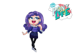 Size: 2039x1447 | Tagged: safe, artist:theladysknight, rarity, human, g4.5, my little pony: pony life, alternate hairstyle, belt, clothes, coat, ear piercing, earring, eyeshadow, flats, humanized, jewelry, makeup, mary janes, necklace, open mouth, piercing, shirt, shoes, simple background, skirt, socks, solo, stockings, thigh highs, transparent background