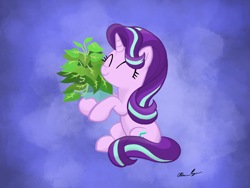 Size: 2048x1536 | Tagged: safe, artist:allisonpopick, phyllis, starlight glimmer, pony, unicorn, g4, cargo ship, cute, female, glimmerbetes, hug, mare, phylliglimmer, phyllisbetes, potted plant, shipping, solo