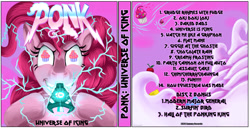 Size: 1224x629 | Tagged: safe, artist:earthquake87, pinkie pie, earth pony, pony, g4, album cover, and that's how equestria was made, assaulting with cake, awesome, baked bads, bell, chaos pinkie, chimicherrychanga, chocolate, chocolate rain, cupcake, electricity, epic, food, fun fun fun, grogar's bell, heavy metal, laughter song, looking at you, metal, okie doki loki, ponk, quotes, rain, text, wide grin, wingding eyes