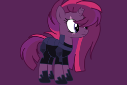 Size: 1850x1250 | Tagged: safe, artist:circuspaparazzi5678, oc, oc only, oc:shadow dusk, pony, unicorn, armored pony, base used, broken horn, clothes, horn, magical lesbian spawn, offspring, parent:tempest shadow, parent:twilight sparkle, parents:tempestlight, purple background, simple background, solo