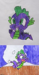 Size: 500x944 | Tagged: safe, artist:spikeabuser, spike, dragon, g4, horse play, it ain't easy being breezies, abuse, broken eggs, drawing, egg, scene interpretation, solo, spikeabuse