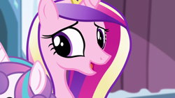 Size: 1280x720 | Tagged: safe, screencap, princess cadance, princess flurry heart, alicorn, pony, g4, the crystalling, female, mare, open mouth, smiling, solo focus