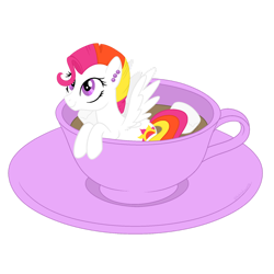 Size: 1280x1280 | Tagged: safe, artist:katelynleeann42, oc, oc only, oc:sunrise, pegasus, pony, cup, cup of pony, female, mare, micro, simple background, solo, transparent background
