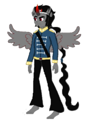 Size: 413x597 | Tagged: safe, artist:loomytyranny, king sombra, alicorn, human, equestria girls, g4, barefoot, colored horn, curved horn, dark sombra, feet, horn, horned humanization, humanized, ponied up, red eyes, sombra horn, waist wings, winged humanization, wings