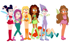 Size: 1524x912 | Tagged: safe, artist:evergreen2024, artist:polymercorgi, fairy, human, equestria girls, g4, aisha, barely eqg related, base used, bloom (winx club), bodysuit, boots, clothes, crossover, equestria girls style, equestria girls-ified, faded, fairies, fairies are magic, fairy wings, fingerless gloves, flora (winx club), gloves, high heel boots, high heels, layla, magic winx, musa, pink dress, pink shoes, rainbow s.r.l, red dress, red shoes, roxy (winx club), shocked, shoes, stella (winx club), tecna, wings, winx, winx club