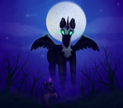 Size: 800x700 | Tagged: source needed, safe, artist:saltyvity, nightmare moon, twilight sparkle, alicorn, pony, unicorn, friendship is magic, g4, full moon, glowing eyes, glowing horn, horn, moon, nightmare, tree, unicorn twilight