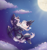 Size: 900x950 | Tagged: safe, artist:saltyvity, oc, alicorn, pony, alicorn oc, flying, heterochromia, horn, moon, night, open mouth, smiling, stars, wings