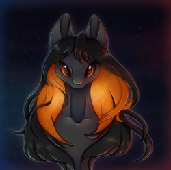 Size: 1000x990 | Tagged: safe, artist:saltyvity, oc, oc only, black hole pony, pony, black hole, collarbone, colored pupils, ethereal mane, female, glowing, glowing mane, looking at you, mare, night, ponified, solo, space, starry background, starry eyes, starry mane, stars, sternocleidomastoid, wingding eyes
