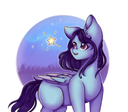 Size: 800x700 | Tagged: safe, artist:saltyvity, oc, oc only, pegasus, pony, female, forest, mare, night, open mouth, smiling, solo, stars