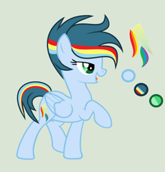 Size: 1689x1757 | Tagged: safe, artist:lominicinfinity, oc, oc only, oc:prism striker, pegasus, pony, colored, female, flat colors, mare, offspring, parent:rainbow dash, parent:soarin', parents:soarindash, rainbow, reference sheet, simple background, solo