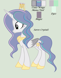 Size: 2160x2775 | Tagged: safe, artist:lominicinfinity, oc, oc only, oc:saros crystals, alicorn, pony, crown, female, high res, jewelry, mare, offspring, parent:king sombra, parent:princess celestia, parents:celestibra, regalia, simple background, solo