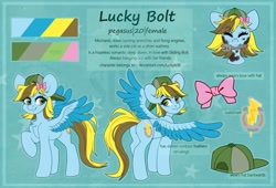 Size: 1024x695 | Tagged: safe, artist:sugarstar, oc, oc only, oc:lucky bolt, pegasus, pony, butt, hat, plot, reference sheet, solo, wrench