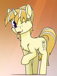 Size: 2421x3206 | Tagged: safe, artist:dacaoo, oc, oc only, pony, unicorn, commission, high res, one eye closed, raised hoof, simple background, solo, tongue out