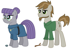 Size: 1280x859 | Tagged: safe, artist:aleximusprime, boulder (g4), maud pie, mudbriar, twiggy, earth pony, pony, flurry heart's story, g4, alternate hairstyle, beard, clothes, duo, facial hair, female, frock coat, future, glasses, hair bun, husband and wife, jewelry, male, married couple, necklace, older, rock, shirt, simple background, stick, sticks and stones, transparent background, twig