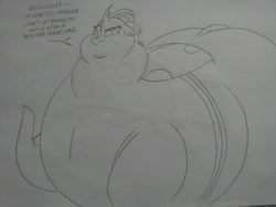 Size: 2592x1944 | Tagged: safe, artist:princebluemoon3, ocellus, changeling, g4, belly, big belly, bingo wings, bugbutt, butt, chunkling, double chin, fat, female, grayscale, huge belly, huge butt, impossibly large belly, impossibly large butt, large butt, monochrome, morbidly obese, obese, ocellass, ocellulite, ocellus is not amused, sketch, solo, traditional art, unamused