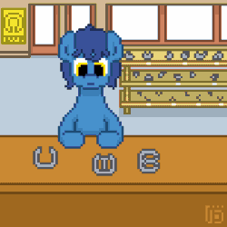 Size: 400x400 | Tagged: safe, artist:vohd, oc, oc only, earth pony, pony, animated, frame by frame, horseshoes, pixel art, shop, solo