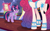 Size: 2880x1786 | Tagged: safe, artist:gallantserver, princess amore, twilight sparkle, alicorn, pony, fanfic:return of amore, g4, alternate universe, amorebutt, butt, concave belly, cutie mark, description is relevant, fanfic, fanfic art, female, glowing horn, gradient mane, gradient tail, height difference, horn, levitation, long legs, long mane, long tail, magic, magic aura, mare, physique difference, plot, quill, scroll, slender, smiling, tail, tall, telekinesis, thin, twilight sparkle (alicorn)