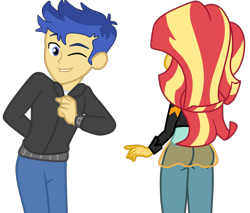 Size: 1800x1534 | Tagged: safe, artist:gmaplay, flash sentry, sunset shimmer, equestria girls, g4, ass, bunset shimmer, butt, female, male, ship:flashimmer, shipping, simple background, straight, transparent background