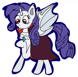 Size: 1448x1437 | Tagged: safe, artist:lowname, rarity, bat pony, pony, g4, :o, bat ponified, cape, clothes, female, heart eyes, mare, open mouth, race swap, raised hoof, raribat, simple background, solo, white background, wingding eyes